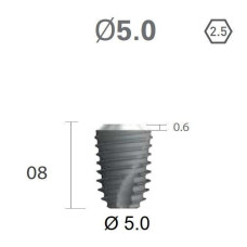 Імплантат фаска = 0.4 мм SuperLine II New (NG+) (СуперЛайн) № FXS5008, 1шт діам.= 5.00/5.00 мм; з агресивною різьбою; довжина= 8.0 мм (+гвинт-зуглушка у комплект не входить) (Dentium/Дентіум)