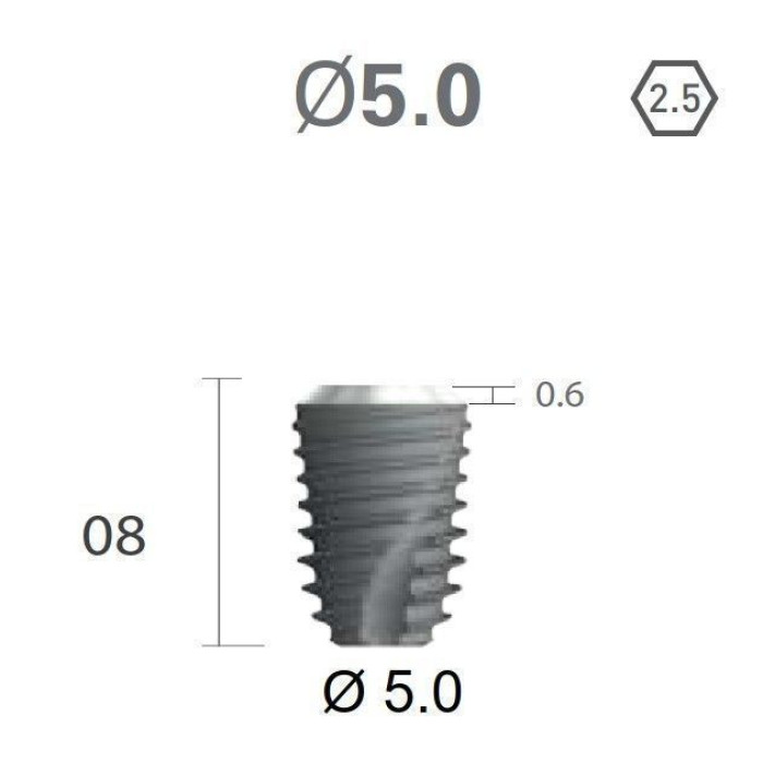 Імплантат фаска = 0.4 мм SuperLine II New (NG+) (СуперЛайн) № FXS5008, 1шт діам.= 5.00/5.00 мм; з агресивною різьбою; довжина= 8.0 мм (+гвинт-зуглушка у комплект не входить) (Dentium/Дентіум)
