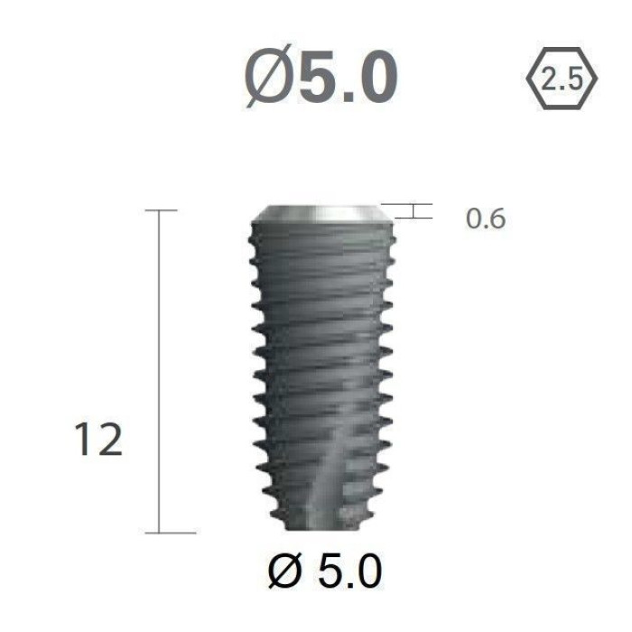 Імплантат фаска = 0.4 мм SuperLine New (NG) (СуперЛайн) № FX5012SW, 1шт діам.= 4.90/5.00 мм; з агресивною різьбою; довжина= 12 мм (+гвинт-зуглушка у комплект не входить) (Dentium/Дентіум)