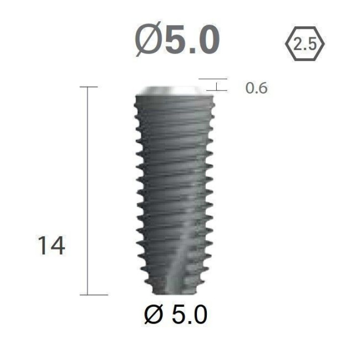 Імплантат фаска = 0.4 мм SuperLine New (NG) (СуперЛайн) № FX5014SW, 1шт діам.= 4.90/5.00 мм; з агресивною різьбою; довжина= 14 мм (+гвинт-зуглушка у комплект не входить) (Dentium/Дентіум)