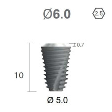 Імплантат фаска = 0.7 мм SuperLine New (NG) (СуперЛайн) № FX6010SW, 1шт діам.= 6.00/5.00 мм; з агресивною різьбою; довжина= 10 мм (+гвинт-зуглушка у комплект не входить) (Dentium/Дентіум)