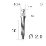 Імплантат кулькова опора SlimLine (SlimOneBody) (СлімЛайн (СлімВанБоді)) № IBS202010, 1шт діам.= 2.00 мм; довжина= 10 мм; вис.ясен.= 2.0 мм (Dentium/Дентіум)