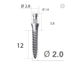 Імплантат кулькова опора SlimLine (SlimOneBody) (СлімЛайн (СлімВанБоді)) № IBS202012, 1шт діам.= 2.00 мм; довжина= 12 мм; вис.ясен.= 2.0 мм (Dentium/Дентіум)
