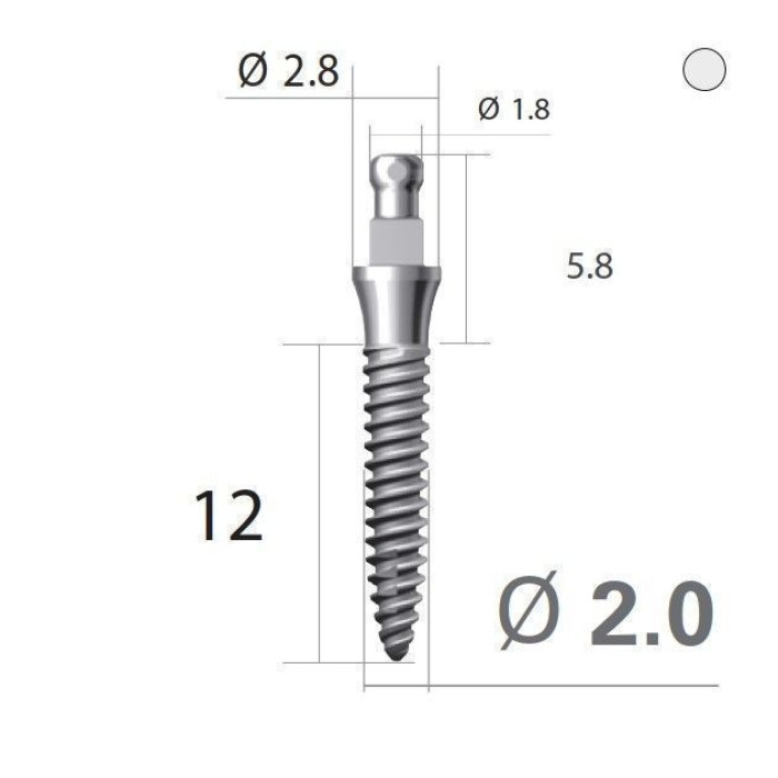 Імплантат кулькова опора SlimLine (SlimOneBody) (СлімЛайн (СлімВанБоді)) № IBS202012, 1шт діам.= 2.00 мм; довжина= 12 мм; вис.ясен.= 2.0 мм (Dentium/Дентіум)