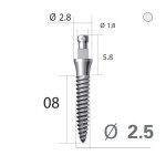 Імплантат кулькова опора SlimLine (SlimOneBody) (СлімЛайн (СлімВанБоді)) № IBS252008, 1шт діам.= 2.50 мм; довжина= 8.0 мм; вис.ясен.= 2.0 мм (Dentium/Дентіум)