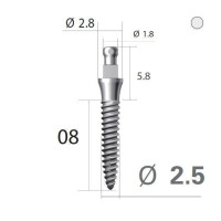 Імплантат кулькова опора SlimLine (SlimOneBody) (СлімЛайн (СлімВанБоді)) № IBS252008, 1шт діам.= 2.50 мм; довжина= 8.0 мм; вис.ясен.= 2.0 мм (Dentium/Дентіум)