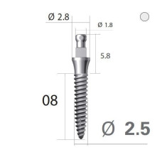 Імплантат кулькова опора SlimLine (SlimOneBody) (СлімЛайн (СлімВанБоді)) № IBS252008, 1шт діам.= 2.50 мм; довжина= 8.0 мм; вис.ясен.= 2.0 мм (Dentium/Дентіум)