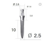 Імплантат кулькова опора SlimLine (SlimOneBody) (СлімЛайн (СлімВанБоді)) № IBS252010, 1шт діам.= 2.50 мм; довжина= 10 мм; вис.ясен.= 2.0 мм (Dentium/Дентіум)