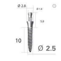 Імплантат кулькова опора SlimLine (SlimOneBody) (СлімЛайн (СлімВанБоді)) № IBS252010, 1шт діам.= 2.50 мм; довжина= 10 мм; вис.ясен.= 2.0 мм (Dentium/Дентіум)