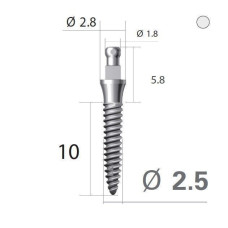 Імплантат кулькова опора SlimLine (SlimOneBody) (СлімЛайн (СлімВанБоді)) № IBS252010, 1шт діам.= 2.50 мм; довжина= 10 мм; вис.ясен.= 2.0 мм (Dentium/Дентіум)
