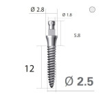 Імплантат кулькова опора SlimLine (SlimOneBody) (СлімЛайн (СлімВанБоді)) № IBS252012, 1шт діам.= 2.50 мм; довжина= 12 мм; вис.ясен.= 2.0 мм (Dentium/Дентіум)