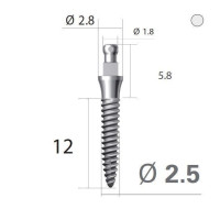 Імплантат кулькова опора SlimLine (SlimOneBody) (СлімЛайн (СлімВанБоді)) № IBS252012, 1шт діам.= 2.50 мм; довжина= 12 мм; вис.ясен.= 2.0 мм (Dentium/Дентіум)