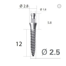 Імплантат кулькова опора SlimLine (SlimOneBody) (СлімЛайн (СлімВанБоді)) № IBS252012, 1шт діам.= 2.50 мм; довжина= 12 мм; вис.ясен.= 2.0 мм (Dentium/Дентіум)