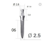 Імплантат кулькова опора SlimLine (SlimOneBody) (СлімЛайн (СлімВанБоді)) № IBS252006, 1шт діам.= 2.50 мм; довжина= 6.0 мм; вис.ясен.= 2.0 мм (Dentium/Дентіум)