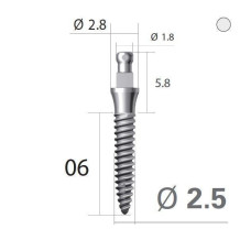 Імплантат кулькова опора SlimLine (SlimOneBody) (СлімЛайн (СлімВанБоді)) № IBS252006, 1шт діам.= 2.50 мм; довжина= 6.0 мм; вис.ясен.= 2.0 мм (Dentium/Дентіум)