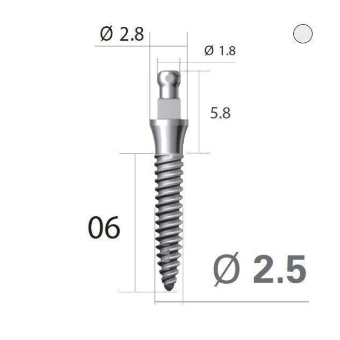 Імплантат кулькова опора SlimLine (SlimOneBody) (СлімЛайн (СлімВанБоді)) № IBS252006, 1шт діам.= 2.50 мм; довжина= 6.0 мм; вис.ясен.= 2.0 мм (Dentium/Дентіум)
