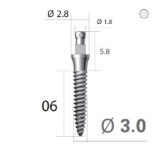 Імплантат кулькова опора SlimLine (SlimOneBody) (СлімЛайн (СлімВанБоді)) № IBS302006, 1шт діам.= 3.00 мм; довжина= 6.0 мм; вис.ясен.= 2.0 мм (Dentium/Дентіум)
