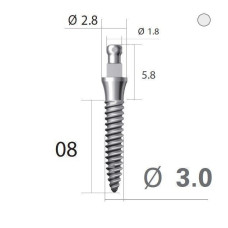 Імплантат кулькова опора SlimLine (SlimOneBody) (СлімЛайн (СлімВанБоді)) № IBS302008, 1шт діам.= 3.00 мм; довжина= 8.0 мм; вис.ясен.= 2.0 мм (Dentium/Дентіум)