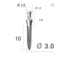 Імплантат кулькова опора SlimLine (SlimOneBody) (СлімЛайн (СлімВанБоді)) № IBS302010, 1шт діам.= 3.00 мм; довжина= 10 мм; вис.ясен.= 2.0 мм (Dentium/Дентіум)
