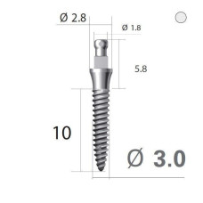 Імплантат кулькова опора SlimLine (SlimOneBody) (СлімЛайн (СлімВанБоді)) № IBS302010, 1шт діам.= 3.00 мм; довжина= 10 мм; вис.ясен.= 2.0 мм (Dentium/Дентіум)
