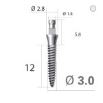 Імплантат кулькова опора SlimLine (SlimOneBody) (СлімЛайн (СлімВанБоді)) № IBS302012, 1шт діам.= 3.00 мм; довжина= 12 мм; вис.ясен.= 2.0 мм (Dentium/Дентіум)