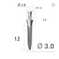 Імплантат кулькова опора SlimLine (SlimOneBody) (СлімЛайн (СлімВанБоді)) № IBS302012, 1шт діам.= 3.00 мм; довжина= 12 мм; вис.ясен.= 2.0 мм (Dentium/Дентіум)