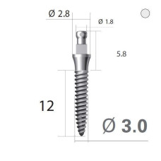 Імплантат кулькова опора SlimLine (SlimOneBody) (СлімЛайн (СлімВанБоді)) № IBS302012, 1шт діам.= 3.00 мм; довжина= 12 мм; вис.ясен.= 2.0 мм (Dentium/Дентіум)