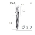Імплантат кулькова опора SlimLine (SlimOneBody) (СлімЛайн (СлімВанБоді)) № IBS302014, 1шт діам.= 3.00 мм; довжина= 14 мм; вис.ясен.= 2.0 мм (Dentium/Дентіум)