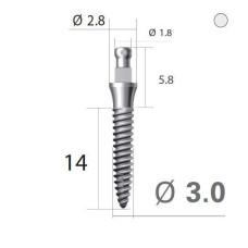 Імплантат кулькова опора SlimLine (SlimOneBody) (СлімЛайн (СлімВанБоді)) № IBS302014, 1шт діам.= 3.00 мм; довжина= 14 мм; вис.ясен.= 2.0 мм (Dentium/Дентіум)