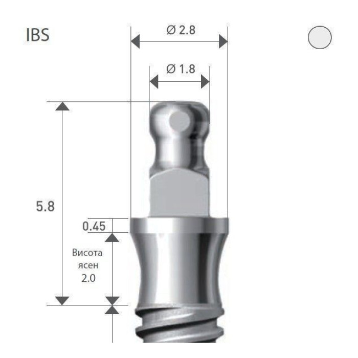 Імплантат кулькова опора SlimLine (SlimOneBody) (СлімЛайн (СлімВанБоді)) № IBS252012, 1шт діам.= 2.50 мм; довжина= 12 мм; вис.ясен.= 2.0 мм (Dentium/Дентіум)