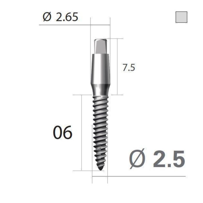 Імплантат 4-х гранна опора SlimLine (SlimOneBody) (СлімЛайн (СлімВанБоді)) № IUS251506, 1шт діам.= 2.50 мм; довжина= 6.0 мм; вис.ясен.= 1.5 мм (Dentium/Дентіум)
