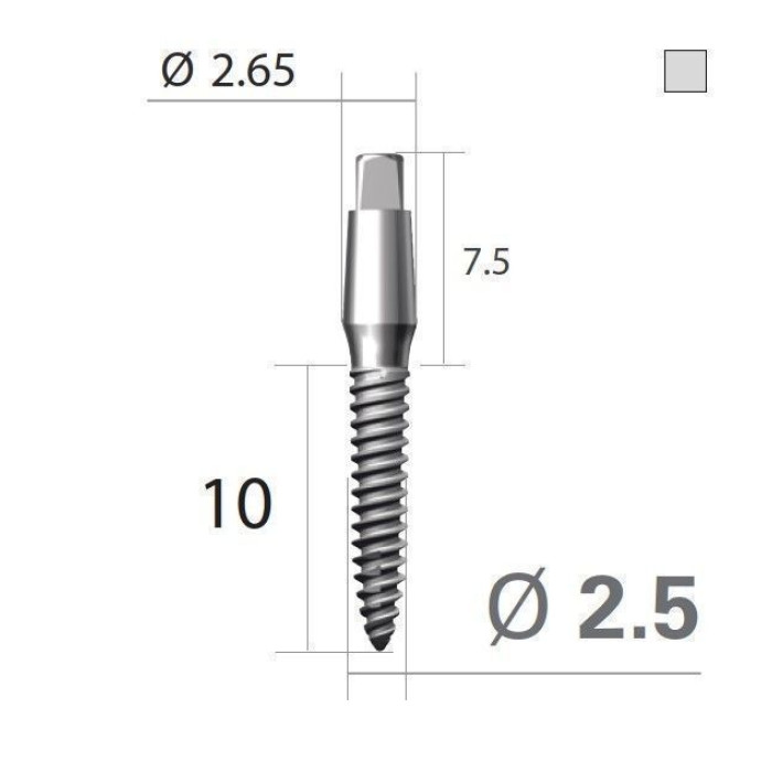 Імплантат 4-х гранна опора SlimLine (SlimOneBody) (СлімЛайн (СлімВанБоді)) № IUS251510, 1шт діам.= 2.50 мм; довжина= 10 мм; вис.ясен.= 1.5 мм (Dentium/Дентіум)