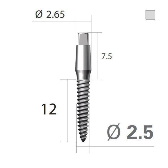 Імплантат 4-х гранна опора SlimLine (SlimOneBody) (СлімЛайн (СлімВанБоді)) № IUS251512, 1шт діам.= 2.50 мм; довжина= 12 мм; вис.ясен.= 1.5 мм (Dentium/Дентіум)
