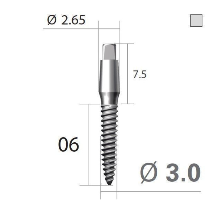 Імплантат 4-х гранна опора SlimLine (SlimOneBody) (СлімЛайн (СлімВанБоді)) № IUS301506, 1шт діам.= 3.00 мм; довжина= 6.0 мм; вис.ясен.= 1.5 мм (Dentium/Дентіум)