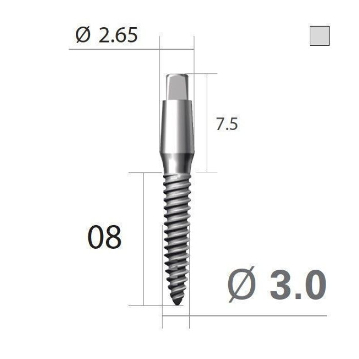 Імплантат 4-х гранна опора SlimLine (SlimOneBody) (СлімЛайн (СлімВанБоді)) № IUS301508, 1шт діам.= 3.00 мм; довжина= 8.0 мм; вис.ясен.= 1.5 мм (Dentium/Дентіум)