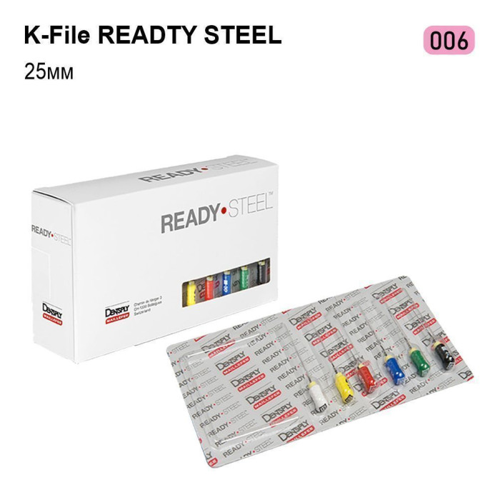 K-File ReadySteel (К-Файл РедіСтіл), 6шт/пак довж.=25 мм; № 06 - Каналорозширювачі, ручні (Dentsply Maillefer/Дентсплай Майлліфер)