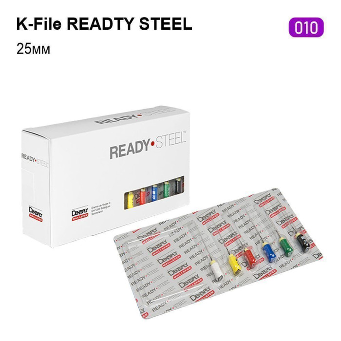 K-File ReadySteel (К-Файл РедіСтіл), 6шт/пак довж.=25 мм; № 10 - Каналорозширювачі, ручні (Dentsply Maillefer/Дентсплай Майлліфер)