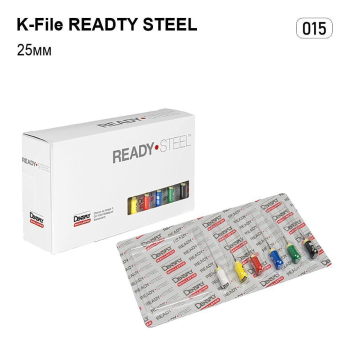 K-File ReadySteel (К-Файл РедіСтіл), 6шт/пак довж.=25 мм; № 15 - Каналорозширювачі, ручні (Dentsply Maillefer/Дентсплай Майлліфер)