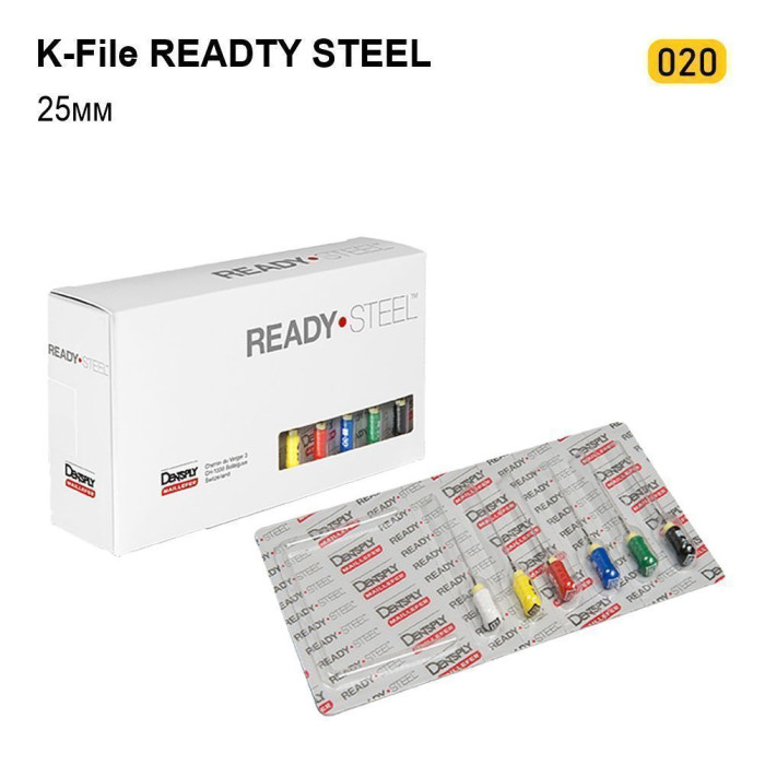 K-File ReadySteel (К-Файл РедіСтіл), 6шт/пак довж.=25 мм; № 20 - Каналорозширювачі, ручні (Dentsply Maillefer/Дентсплай Майлліфер)