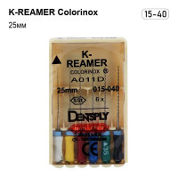 K-Reamer Colorinox (К-Рімер), 6шт/пак довж.=25 мм; № 15-40 - Каналорозширювачі, ручні (Dentsply Maillefer/Дентсплай Майлліфер)