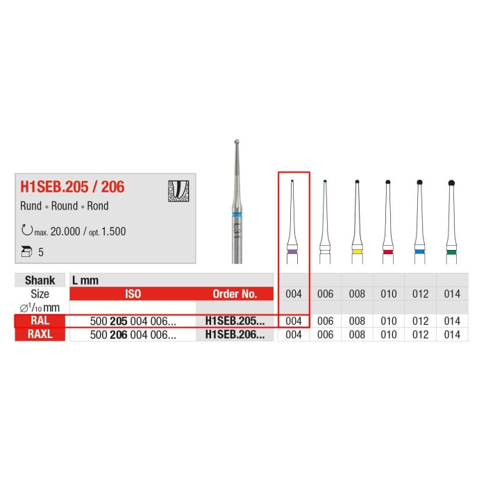 Бор ТВС, ендодонтичний, під КН Endobur RAL № H1SEB.205.004, 1шт кулька; діам.= 0.40 мм; (L=26 мм) (Edenta/Едента)