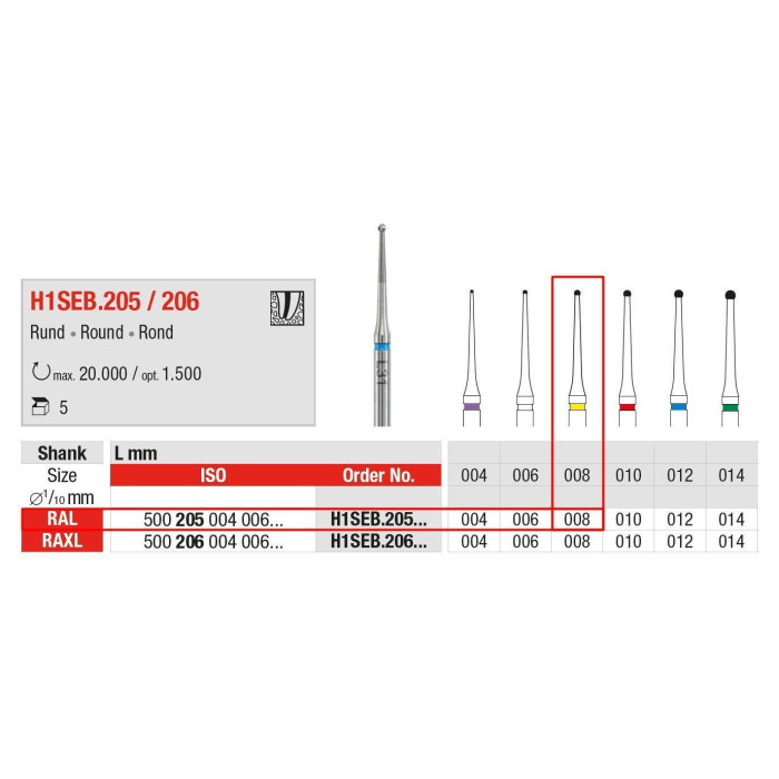 Бор ТВС, ендодонтичний, під КН Endobur RAL № H1SEB.205.008, 1шт кулька; діам.= 0.80 мм; (L=26 мм) (Edenta/Едента)