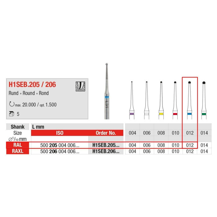 Бор ТВС, ендодонтичний, під КН Endobur RAL № H1SEB.205.012, 1шт кулька; діам.= 1.20 мм; (L=26 мм) (Edenta/Едента)