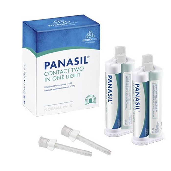 Panasil Contact Two In One Light № 11781, Пак.: 2 х  картр.50мл колір: зелений (+6 змішуючих насадок) - Відбиткова маса (VPS, A-силікон), корега, середня в'язкість (тип2) (Kettenbach/Кеттенбах)