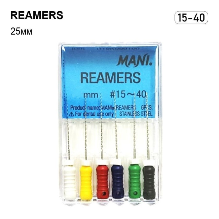 K-Reamer (К-Рімер), 6шт/пак довж.=25 мм; № 15-40 - Каналорозширювачі, ручні (Mani/Мані)