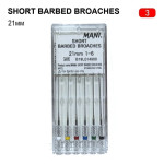 Пульпоекстрактори, ручні Short Barbed Broaches, Пак.: 6шт/пак довж.=21 мм; № 3 (Mani/Мані)