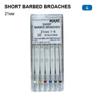 Пульпоекстрактори, ручні Short Barbed Broaches, Пак.: 6шт/пак довж.=21 мм; № 4 (Mani/Мані)