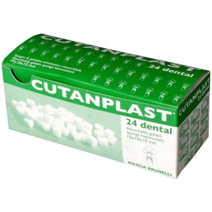 Гемостатичі губки (желатин) Cutanplast (Кутанпласт), Пак.: 24шт/пак розм.= 10х10х10 мм (Mascia Brunelli/Машіа Брунеллі)