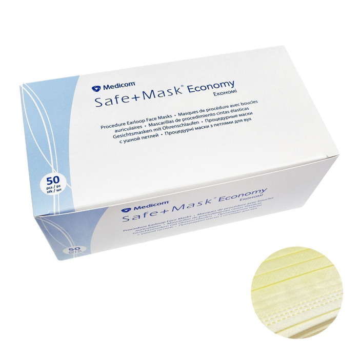 Маски захисні Economy № 2317, 50шт/пак жовті (Medicom/Медіком)