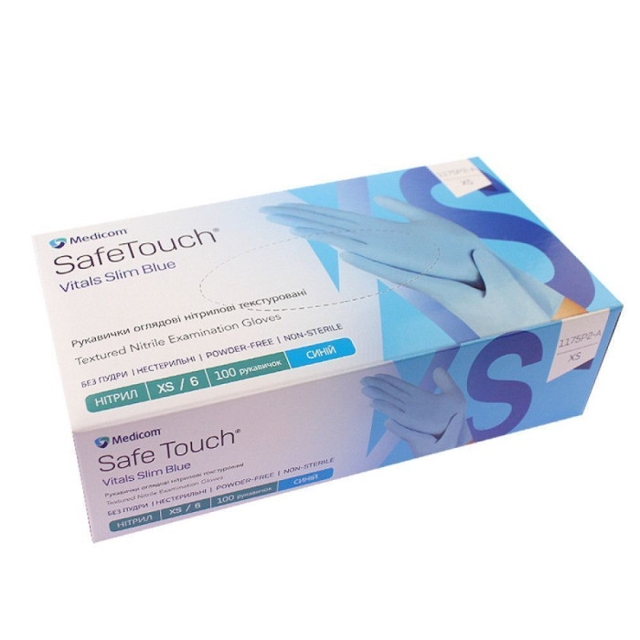 Рукавички нитрилові Safetouсh Vitals Slim Blue № 1175P2-A, 100шт/пак колір: блакитний; розм.= "XS" (№6) (Medicom/Медіком)